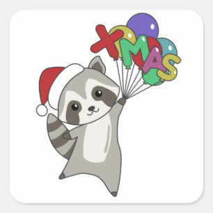 Raccoon Christmas Snow Winter Raccoons Square Sticker