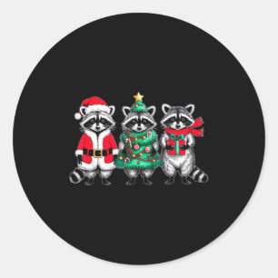 Raccoon Christmas Tree Light Santa Hat Xmas Family Classic Round Sticker