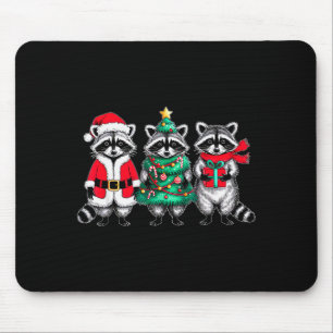 Raccoon Christmas Tree Light Santa Hat Xmas Family Mouse Pad
