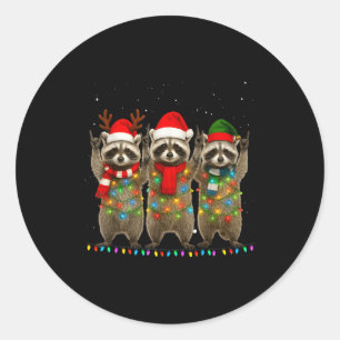 Raccoon Christmas Tree Lights Pajama Racoon Lover  Classic Round Sticker