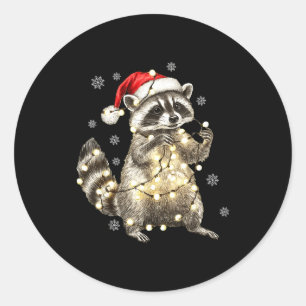 Raccoon Christmas Tree Lights Pajama Racoon Lover  Classic Round Sticker