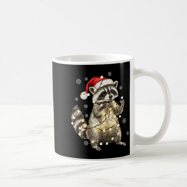 Raccoon Christmas Tree Lights Pajama Racoon Lover  Coffee Mug (Right)