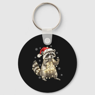 Raccoon Christmas Tree Lights Pajama Racoon Lover  Key Ring