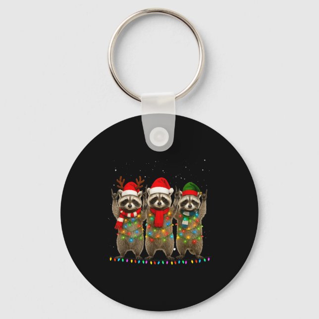 Raccoon Christmas Tree Lights Pajama Racoon Lover  Key Ring (Front)