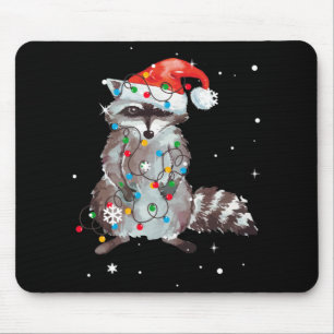 Raccoon Christmas Tree Lights Pajama Racoon Lover Mouse Pad