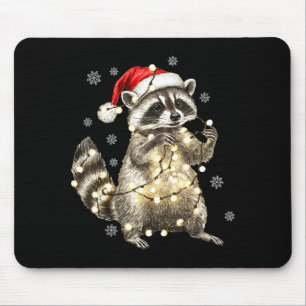Raccoon Christmas Tree Lights Pajama Racoon Lover Mouse Pad