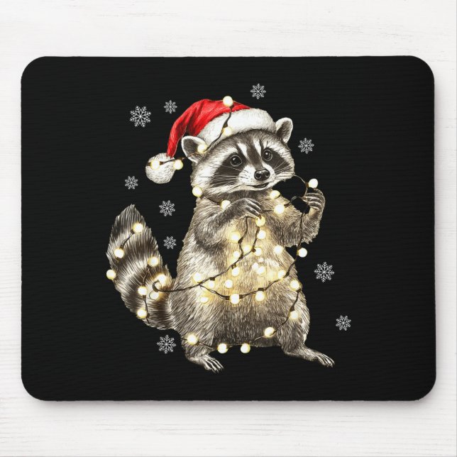 Raccoon Christmas Tree Lights Pajama Racoon Lover  Mouse Pad (Front)