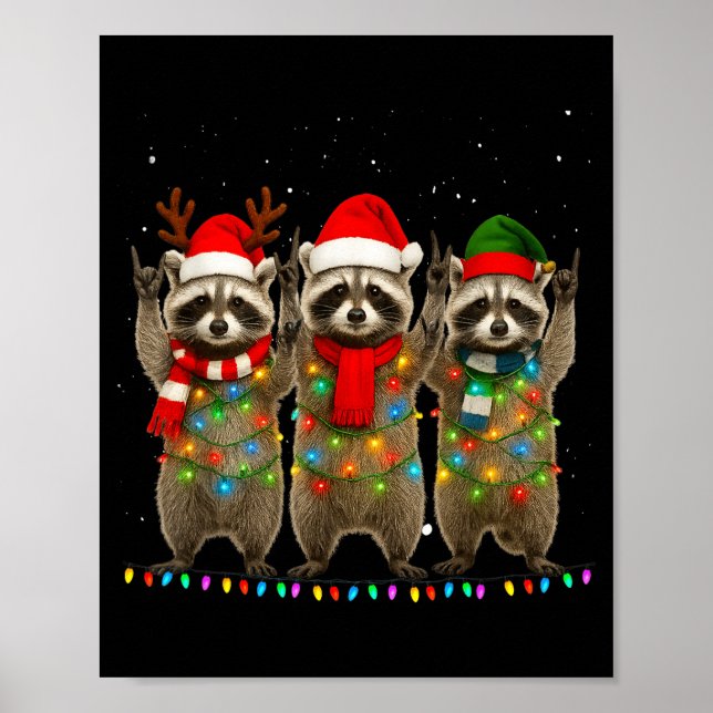 Raccoon Christmas Tree Lights Pajama Racoon Lover  Poster (Front)
