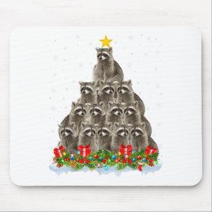 Raccoon Christmas Tree Lights Santa Hat Funny Racc Mouse Pad