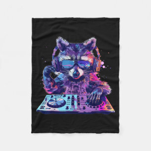 Raccoon Dj Edm Techno House Music Funny Animal Lov Fleece Blanket