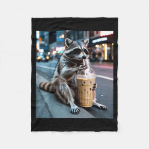 Raccoon drinking iced coffee funny animal meme men fleece blanket