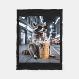 Raccoon drinking iced coffee funny animal meme men fleece blanket
