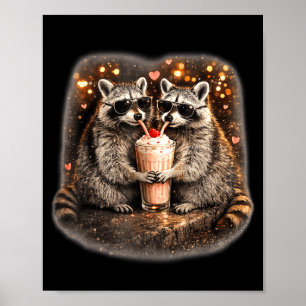 Raccoon drinking iced coffee funny animal meme men poster