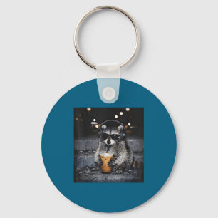 Raccoon Drinking Iced Coffee Funny Illustration Key Ring