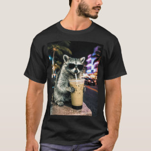 Raccoon drinking iced coffee in miami streets funn T-Shirt