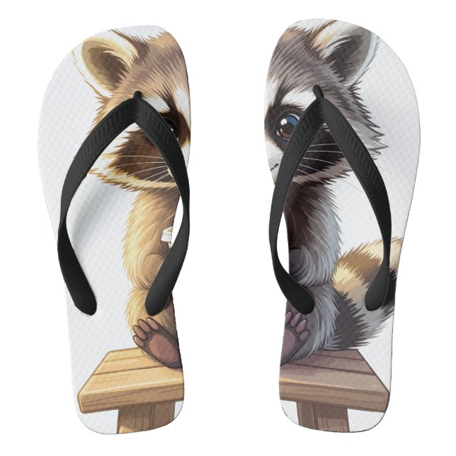 Raccoon Drinking Iced Coffee Jandals (Footbed)