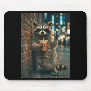 Raccoon drinking iced coffee rock on meme funny  mouse pad