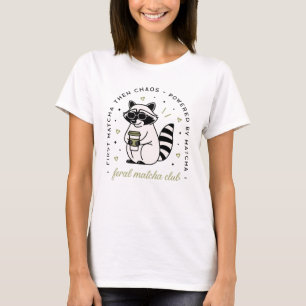 Raccoon drinking matcha club funny kawaii animal T-Shirt