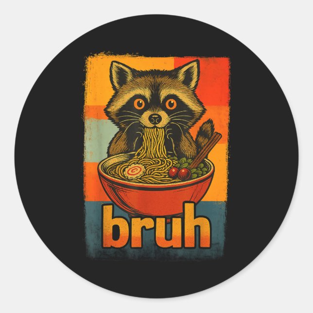 Raccoon Eating Japanese Ramen Noodles Men Women Ki Classic Round Sticker (Front)