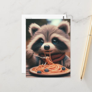 Raccoon Eats Spaghetti Postcard