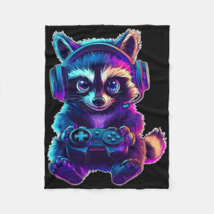 Raccoon Gamer Shirt Funny Video Game Animal Gaming Fleece Blanket