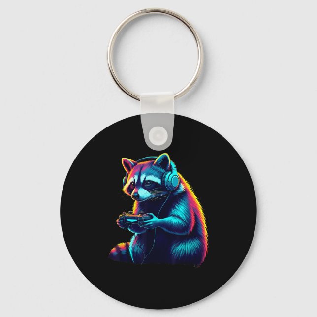 Raccoon Gaming Animal Video Games Funny Raccoon  Key Ring (Front)