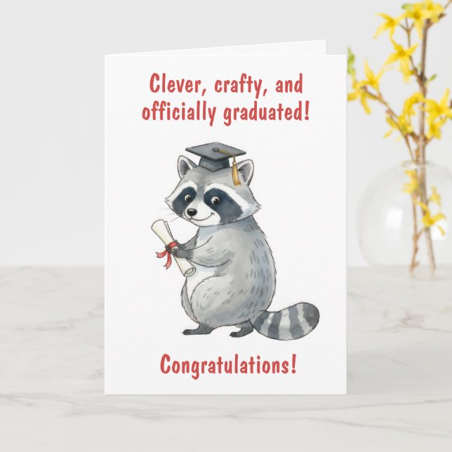 Raccoon Graduation Card (Yellow Flower)