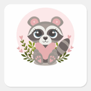 Raccoon Holding a heart for Valentine's Day Square Sticker