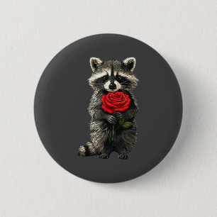 Raccoon Holding Red Rose Cute Raccoon Valentine An 6 Cm Round Badge