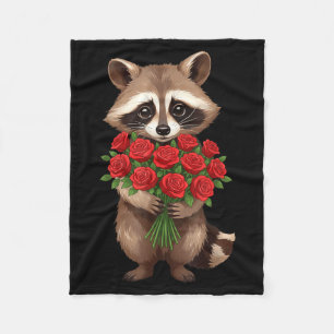 Raccoon Holding Red Rose Cute Raccoon Valentine An Fleece Blanket