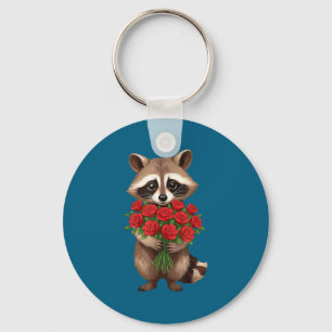 Raccoon Holding Red Rose Cute Raccoon Valentine An Key Ring
