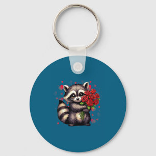 Raccoon Holding Red Rose Cute Raccoon Valentine An Key Ring