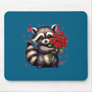 Raccoon Holding Red Rose Cute Raccoon Valentine An Mouse Pad