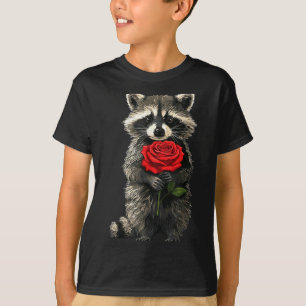 Raccoon Holding Red Rose Cute Raccoon Valentine An T-Shirt