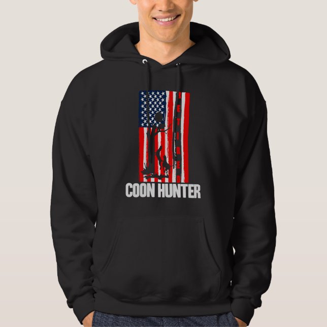 Raccoon Hunting Season USA Flag Retired Coon Hunte Hoodie (Front)