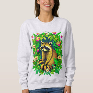 Raccoon in the Middle of Wildflower Garden Sweatshirt