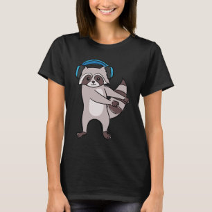 Raccoon Listening Music Headphone Cute Rodent T-Shirt