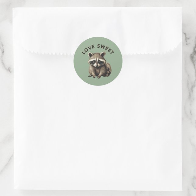 Raccoon Love Sweet Classic Round Sticker (Bag)