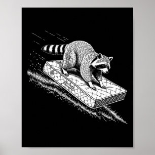 Raccoon Mattress Hill Surfing Poster