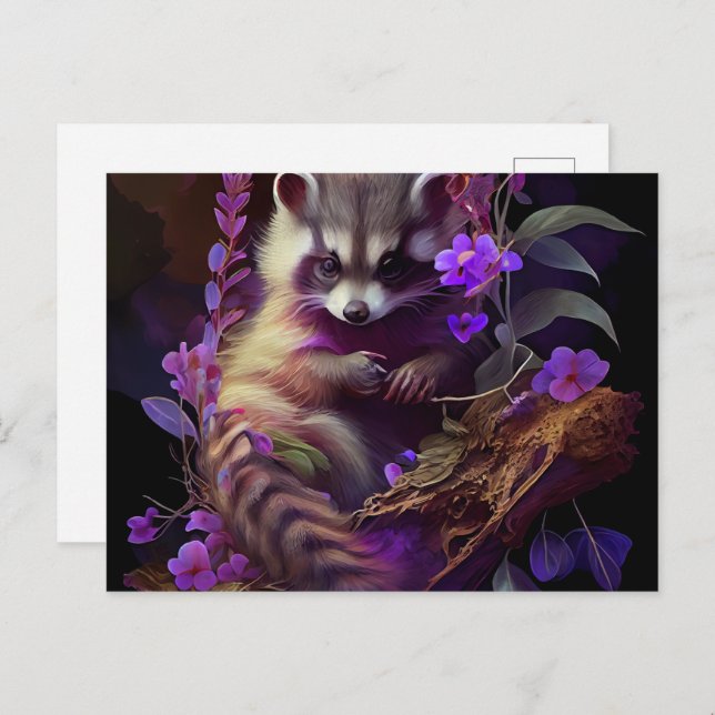Raccoon Mauve Postcards (Front/Back)