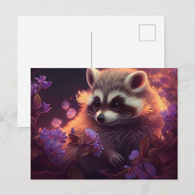 Raccoon Mauve Postcards (Front/Back)