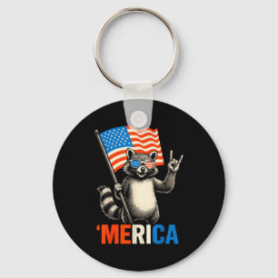 Raccoon merica rock american flag patriotic 4th of key ring