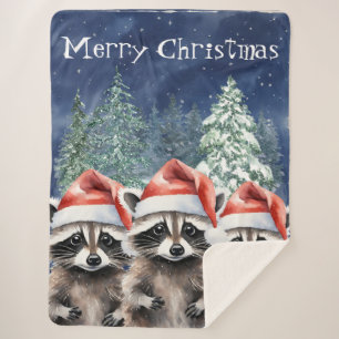 Raccoon Merry Christmas Sherpa Blanket