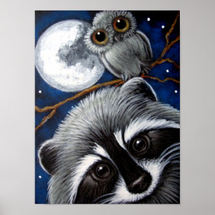 RACCOON & OWL AT NIGHT Poster