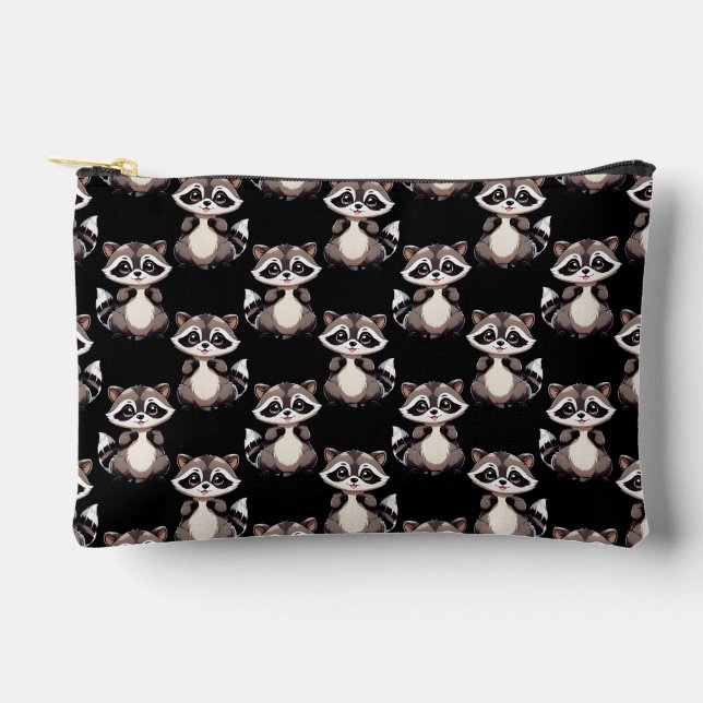 Raccoon Pattern Design Black  Accessory Pouch (Front)