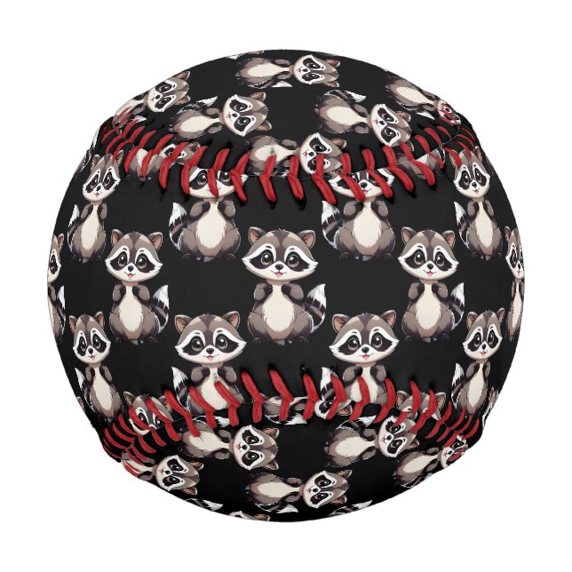 Raccoon Pattern Design Black  Baseball (Front)