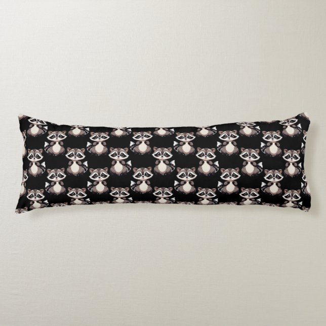 Raccoon Pattern Design Black  Body Cushion (Front)