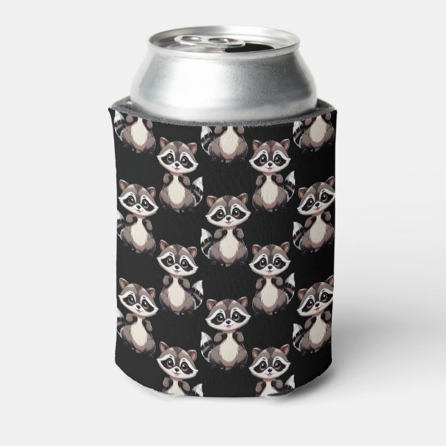 Raccoon Pattern Design Black  Can Cooler (Can Back)