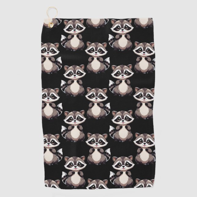 Raccoon Pattern Design Black  Golf Towel (Front)