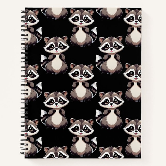 Raccoon Pattern Design Black  Notebook (Front)